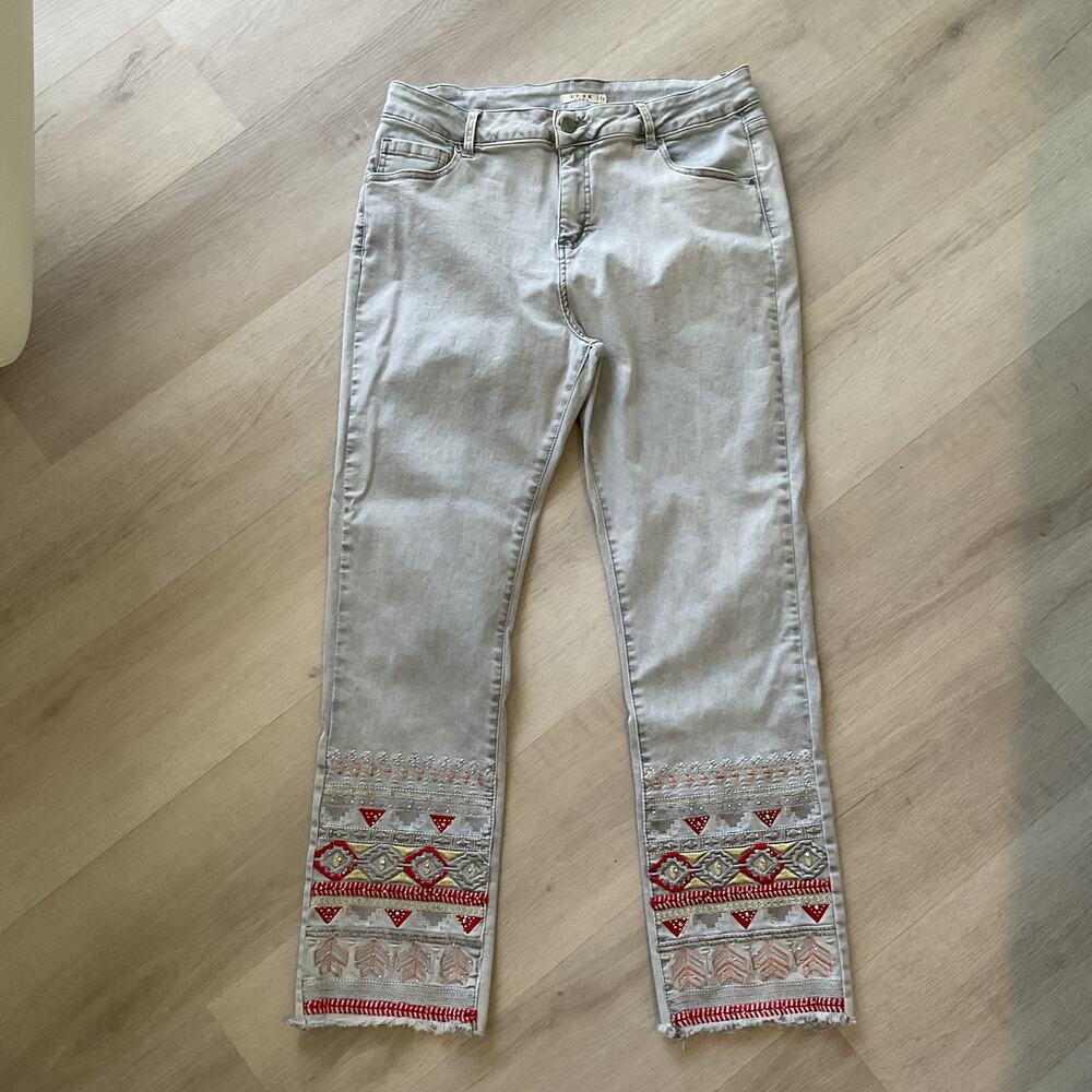 Luxe Moda Womens Denim Jeans Light Wash Beaded Embroidered Cropped 16